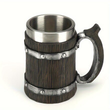 Tasse à bière en résine de Style Viking avec doublure en acier inoxydable, tasse à boire en Faux baril riveté, lavage à