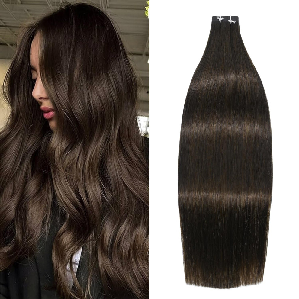 Windtouch Unisex Brown Tape In Hair Extensions Human Hair Extensions Natural Dark Hair Extensions Real Human Hair Fine Hair 50G 22Inch 20Pcs #2 Seamless Tape