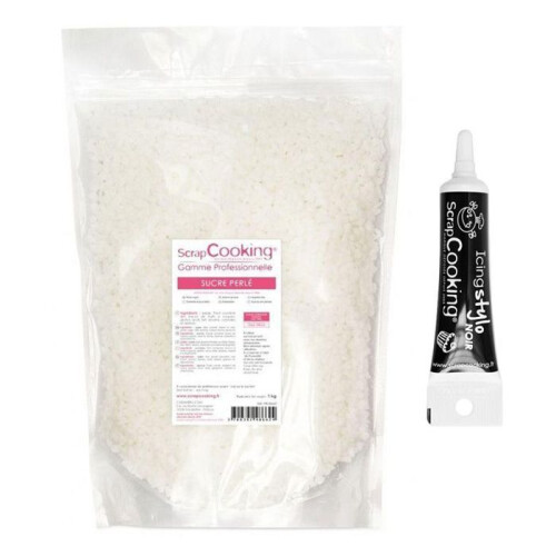 Perlzucker 1 kg + Schwarzer Zuckerguss-Stift