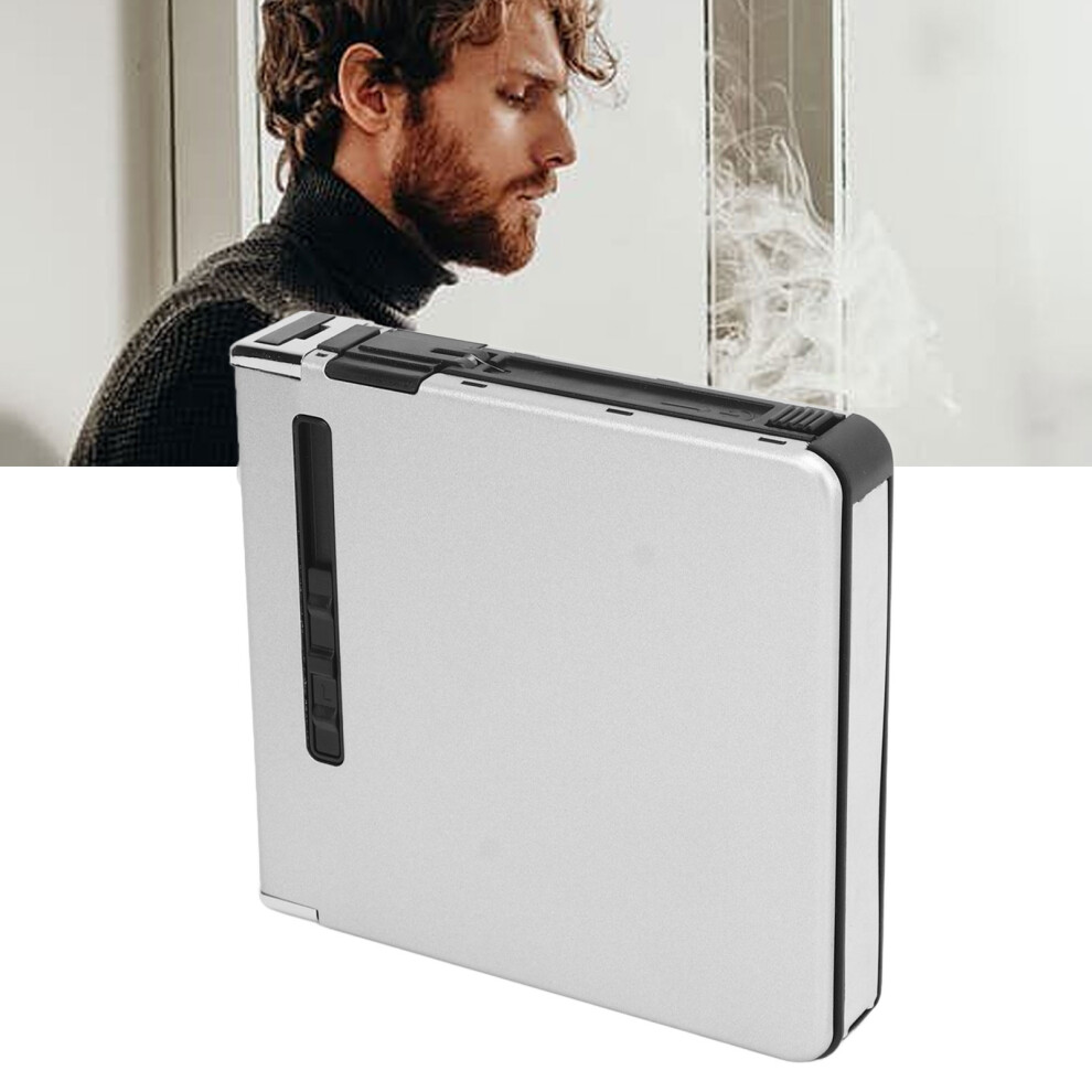 Silver 20 Cigarettes Usb Lighter Case In Rechargeable & Dustproof Design