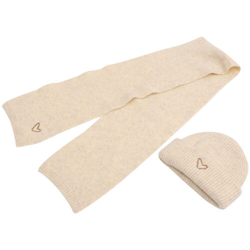 2Sets Weiße Kinder-Wintermütze Schal Mit Gesticktem Herzmotiv 2