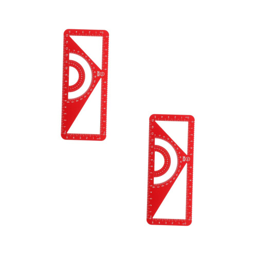 2Pcs Aluminum Alloy Ruler Sets Red Triangle Protractor Drawing Tools 2