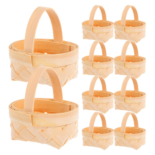 42Pcs Mini Wood Baskets with Handle Khaki Handwoven Storage for Home 1