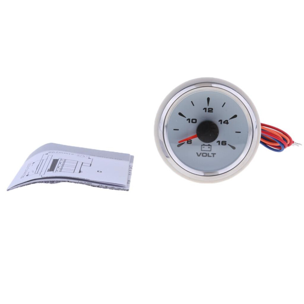 52Mm 2" Car Boat Marine Voltmeter Gauge Meter Face & Chrome Ring White 6901423069251