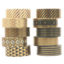 10 Rollen Zwarte Goudfolie Washi Tape Set Papier Scrapbooking Zelfklevende Maskering DIY
