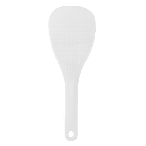 Kitchen Dotted White Plastic Flat Rice Scoop Paddle Meal Spoon 1