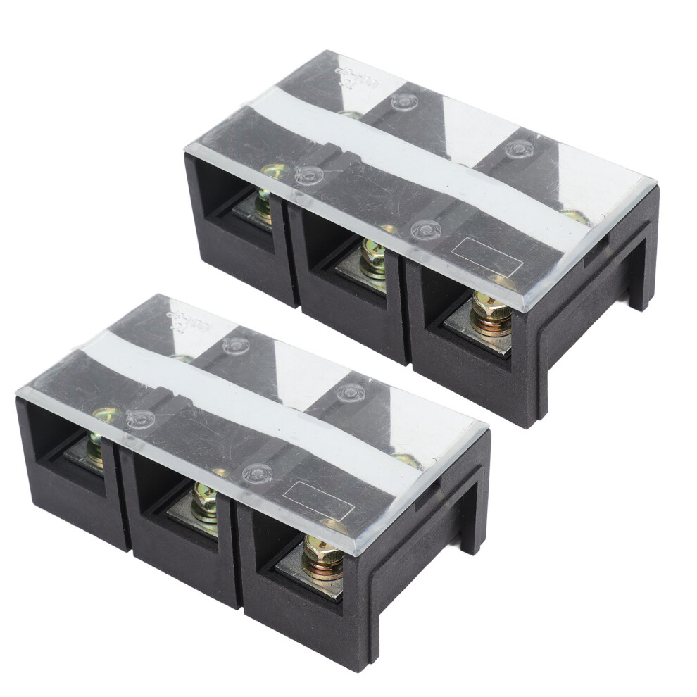 3-Position Dual Rows 600V 100A Terminal Strip With Cover Black 8341372414647