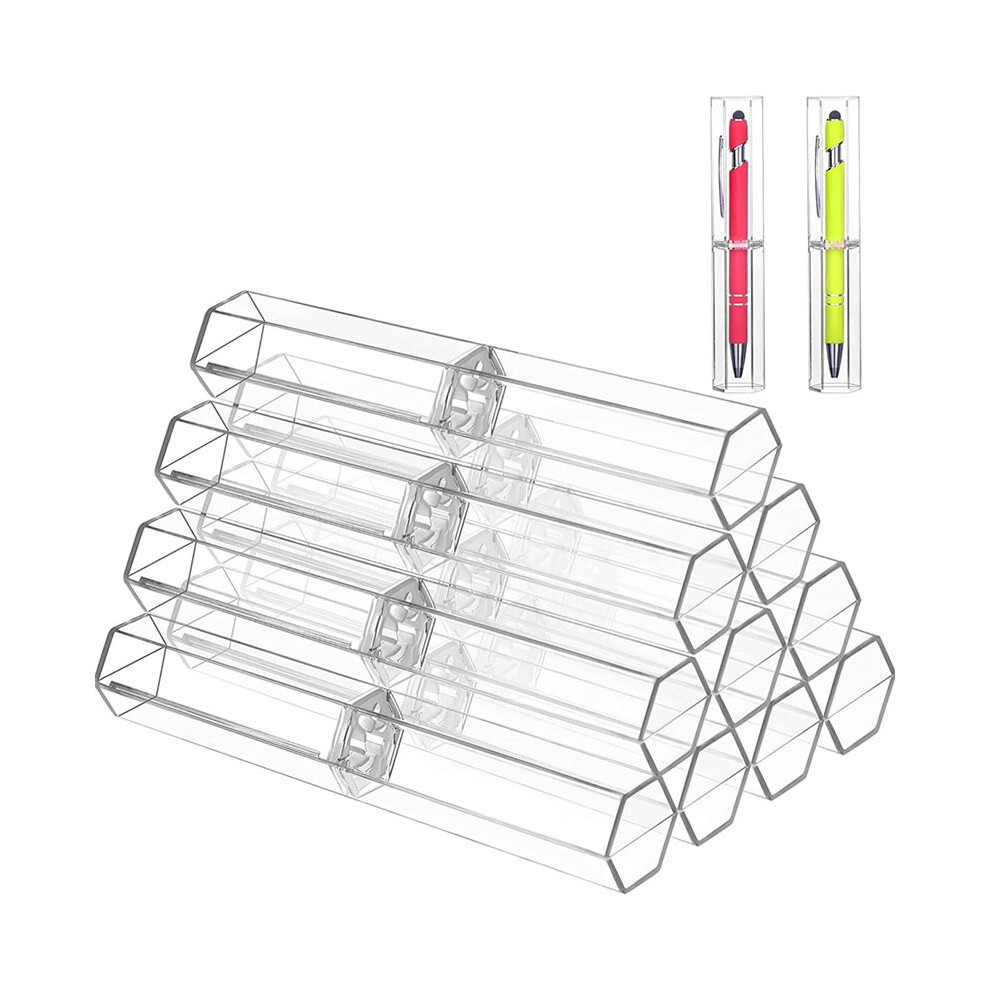 10 Pcs Acrylic Pen Boxes Clear Ballpoint Pen Case Pencil Gift Box Pen Storage Container Hexagon Single for School Office