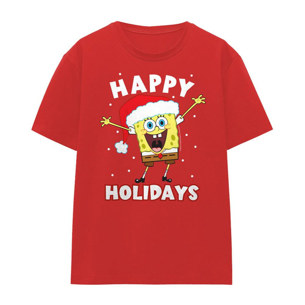 Spongebob Squarepants (Xl, Red) Womens/Ladies Happy Holidays Christmas T-Shirt