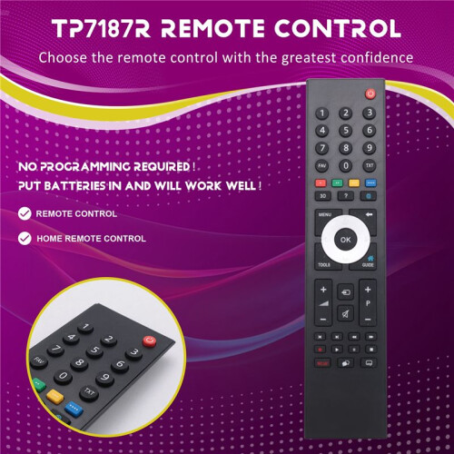 TP7187R Remote Control for   TV Replacement Remote Control TP7187R Black 1