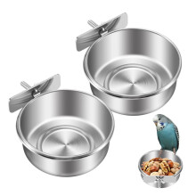 Paquet 2 Cage à Oiseaux Plat Nourriture pour Perroquet Coupe pour Oiseaux pour Cage,Acier Inoxydable Porte-Nourriture pour Oiseaux RéCipient pour