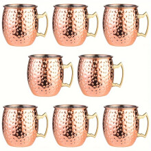 (8pcs) Tasses en cuivre de 16oz/500ml, en acier inoxydable 304 de qualité alimentaire, Mule à pointe de marteau de moscou,