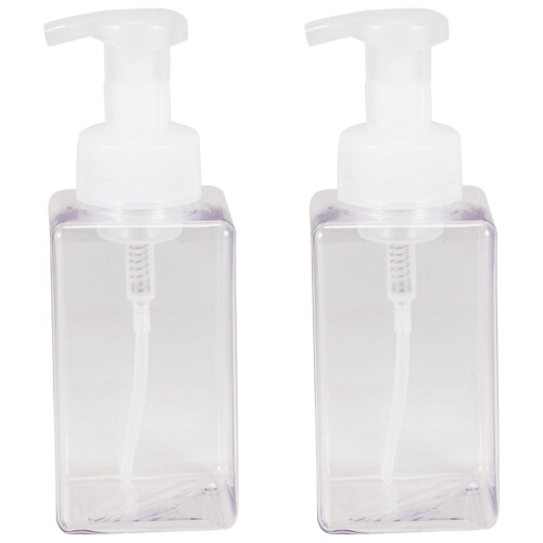 2 Pack Foaming Soap Dispenser 15Oz Refillable Foam Liquid Hand Soap Empty Plastic Pump Bottle Container - Clear 450Ml