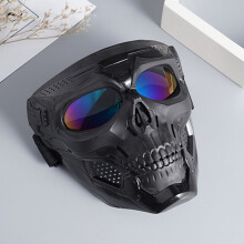 Skull Shape Motorcycle Goggles Mask, Black/Multicolored Lens, Adjustable Strap