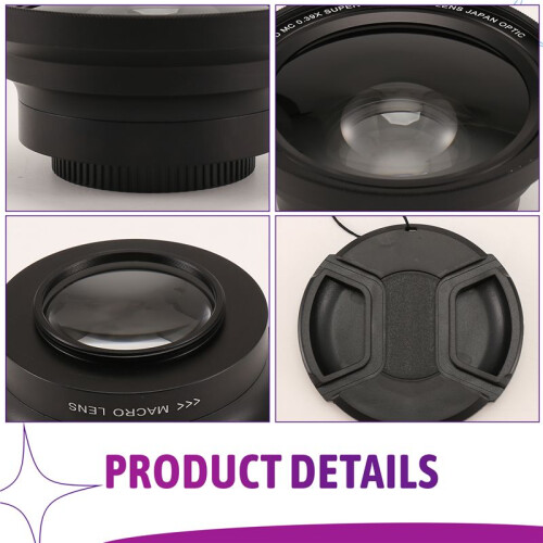 Lente Gran Angular Profesional de 37 Mm Macro + 72 Mm 0.39X Full HD para VideocáMara 4K 1