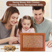 Money Saving Box, Wooden Cash Vault for Kids and Adults, Reusable Money Box with Countdown and Money Target 10000