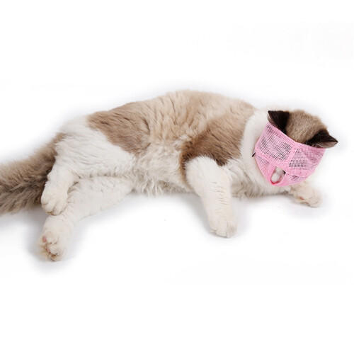 Adjustable Pink Breathable Mesh Cat Muzzle, Bite & Bark Proof, Size S