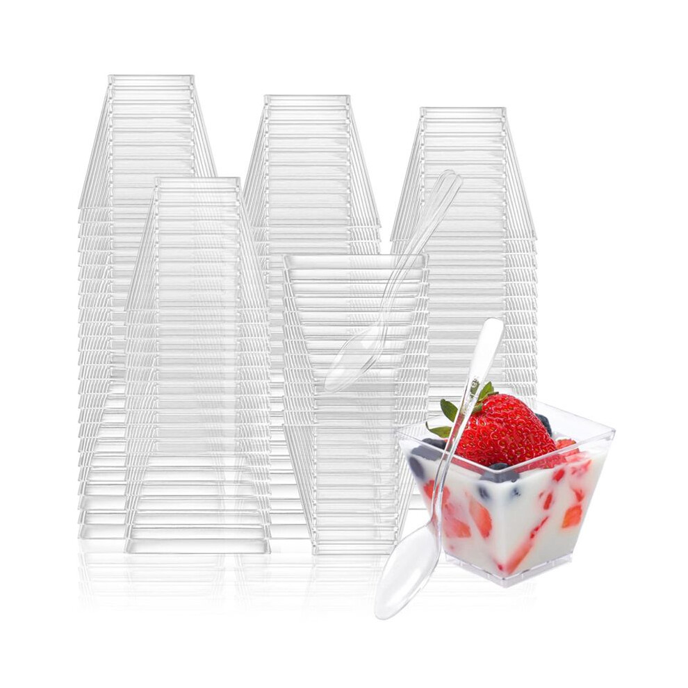 Tauoh 100Pcs 2Oz Dessert Cups For Party Small Plastic Dessert Cups Disposable Dessert Cups For Pudding Fruit