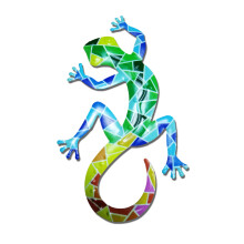 Superbe sculpture murale en métal représentant un gecko. Tête détaillée et corps réaliste. Design ingénieux pour une décoration murale