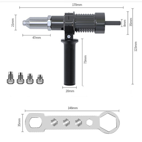 Electric Riveting Machine Adapter with 2.4/3.2/4.0/4.8 mm Diameter Rivet  Drill and Handle Wrench Rivet Tool.