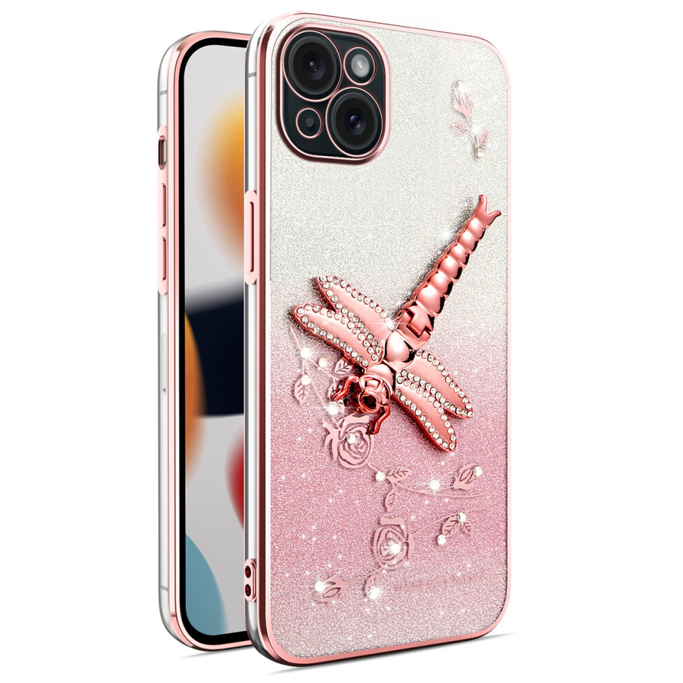 (Iphone 14, ) Kadem For Iphone 14 Case Dragonfly Kickstand Tpu Flowers Glitter Phone Cover Pink 6914281424919