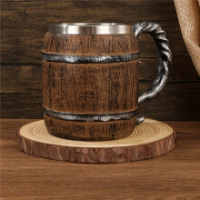 Rustikaler Fassbecher aus Holz – Innenausstattung aus Edelstahl, perfekt für Craft-Biere und Cocktails – nur Handwäsche