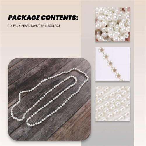 Faux Pearl Long Sweater Chain Necklace White 2