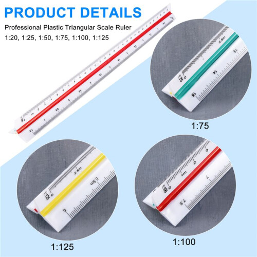 1:20 1:25 1:50 1:75 1:100 1:125 Plastic Triangular Scale Ruler 1