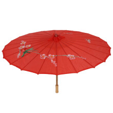 Pruimenbloesem Patroon Rood Bamboe 31,5 Inch Dia Oosterse Paraplu Parasol