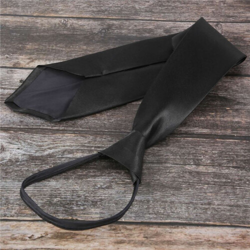 Men Solid Black Polyester Zip  Necktie Smooth Zipper Tie 2