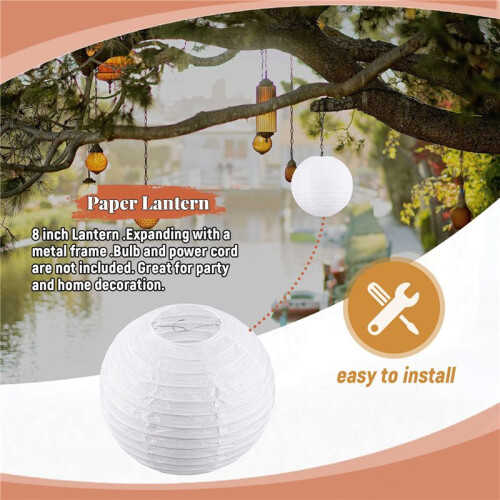White Chinese/Japanese Paper Lantern/Lamp 8" Diameter 1