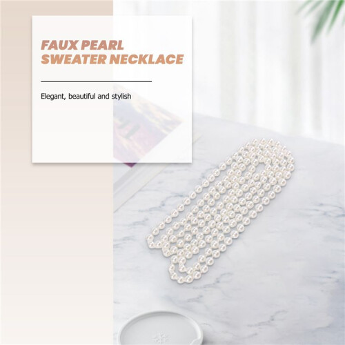 Faux Pearl Long Sweater Chain Halsband Vit
