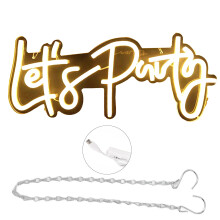 Neon Wall Sign For Celebrations Let'S Party Led Light Warm White Glow Dimmable Settings Easy Setup Non Flicker Technology Drop Resistant Design For