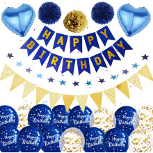 Set Deko-Ballons zum Geburtstag Blau Gold Girlanden Konfetti