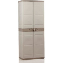 Hoher Aufbewahrungsschrank aus Kunststoff - PLASTIKEN - TITAN - 4 Regale - Beige und Taupe