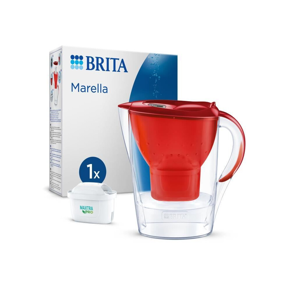 Brita Filter Jug - Marella - Capacity 2.4L With 1.4L Of Filte Water - 1 Maxtra Pro All-In-1 Cartridge Included Red