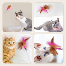 Roze Interactief Kattenspeelgoed Grappige Veer Teaser Stick met Bel Huisdieren Halsband Spelen Teaser Wand Trainingsspeelgoed voor Katten