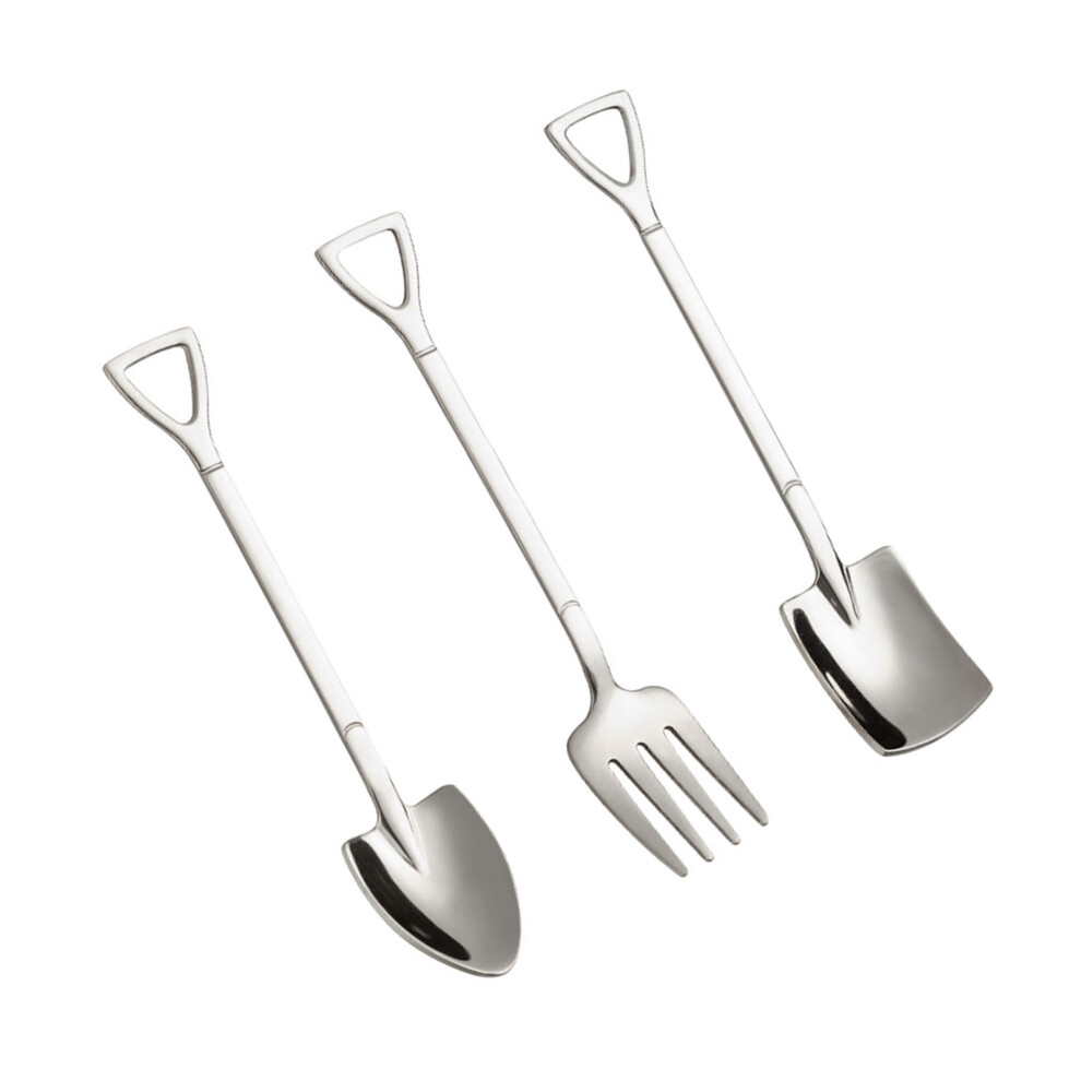 3Pcs Coffee Spoon And Fruit Fork Practical Spoons For-Silver 7755000303912