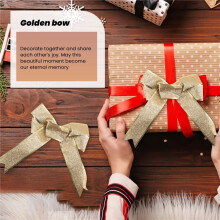 10PCS Christmas Tree Decoration Bows Ribbon Gold 25 x 21cm Xmas Ornaments
