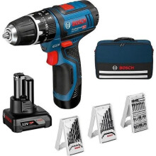 Bosch Professional GSB 12V-15 impact drill-screwdriver, 2 batteries 2Ah and 4Ah, 1 charger and accessory set - 06019B690G