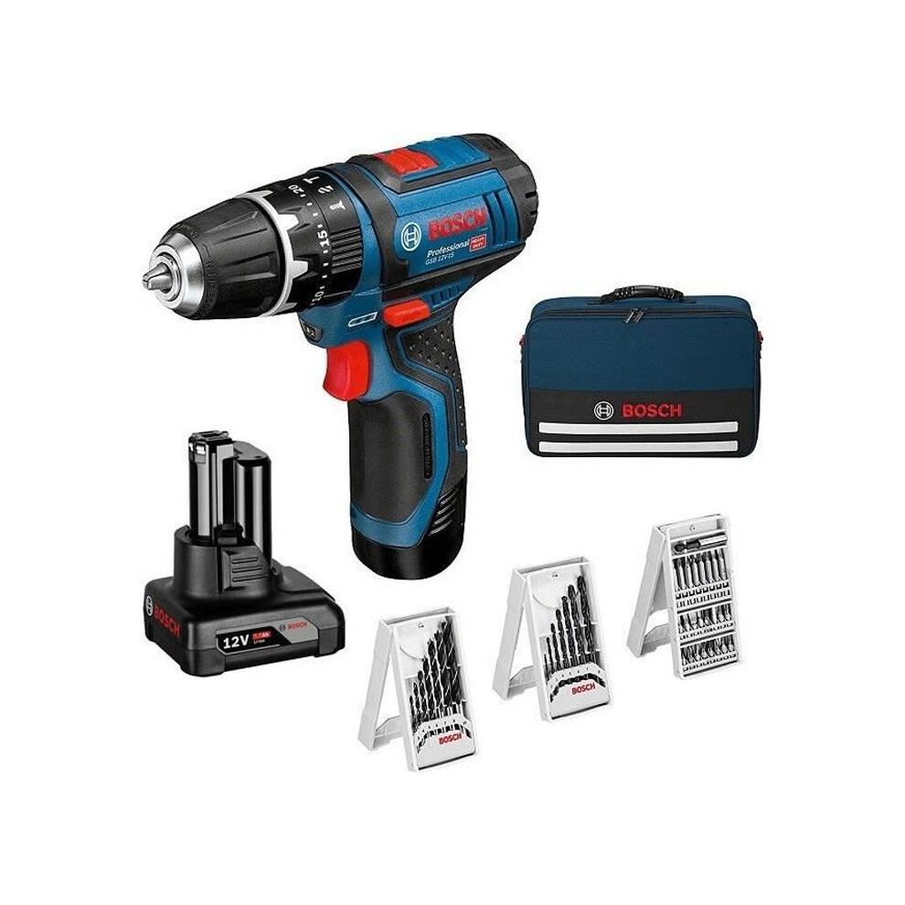 Bosch Professional Gsb 12V-15 Impact Drill-Screwdriver, 2 Batteries 2Ah And 4Ah, 1 Charger And Accessory Set - 06019B690g 3165140895064