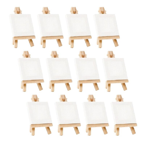 12 PeçAs  Cavalete para Artistas + 3 Polegadas X 3 Polegadas  Conjunto de Tela Pintura para CriançAs Artesanato FaçA Você Mesmo Desenho 1