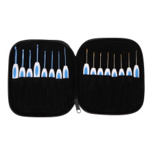 16-teilige Häkelnadeln Set mit blauen und weißen Porzellangriffen, mit Etui, ergonomisches Design