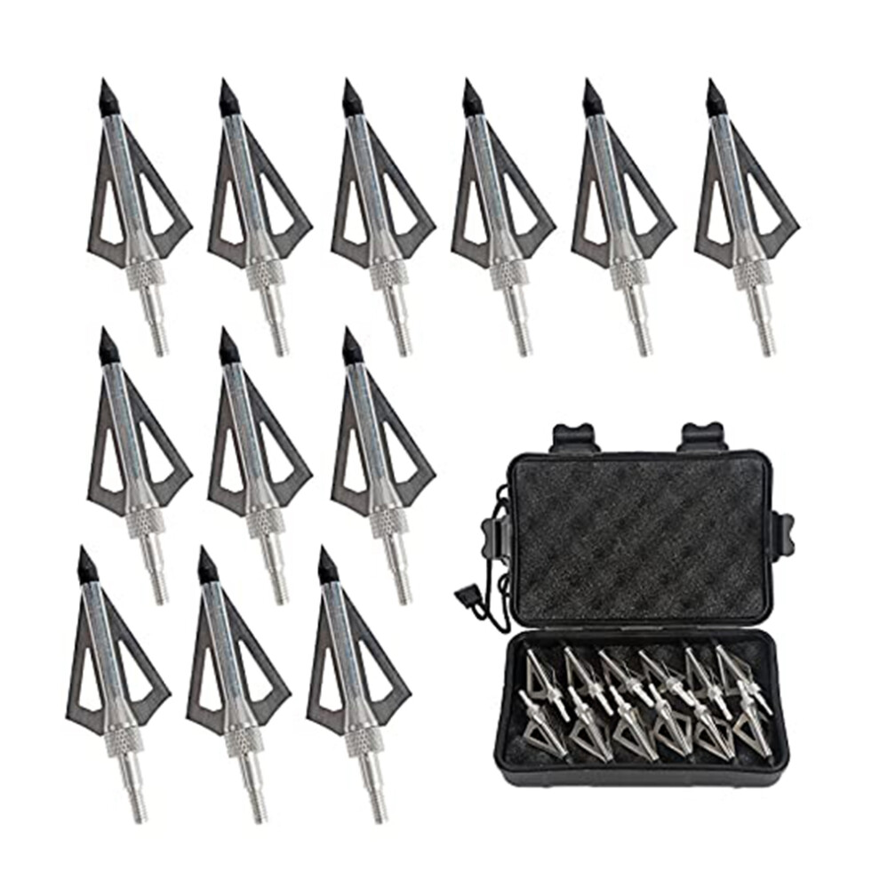 Tauoh 12 Pcs Metal Hunting Archery Broadheads 100 3 Blades Blades Arrowheads Compatible With Crossbow And Compound Bow Grain