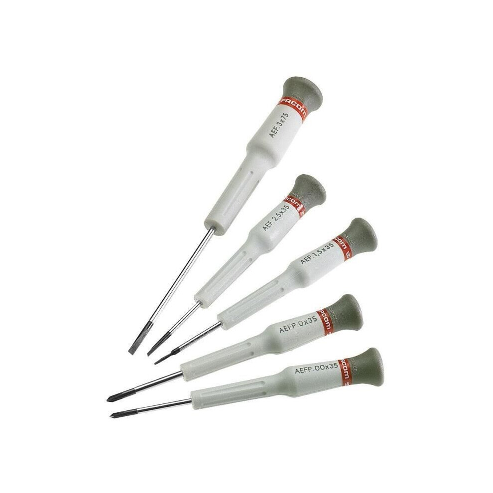 Facom Set Of 5 Precision Screwdrivers - Mt.j5pg - Specialized Screwdriver - Swivel Head - Slotted And Phillips