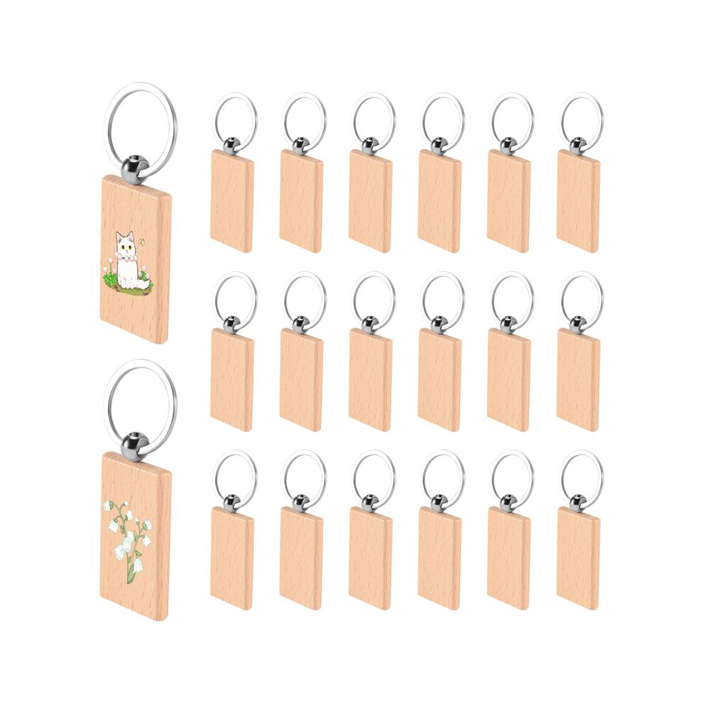20Pcs Blank Wooden Key Chain Diy Wood Keychains Key Tags Gifts Yellow Rectangle 6032483749569