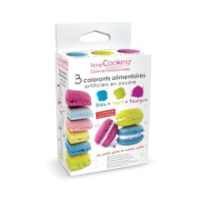 3 corantes alimentares - azul, verde, roxo