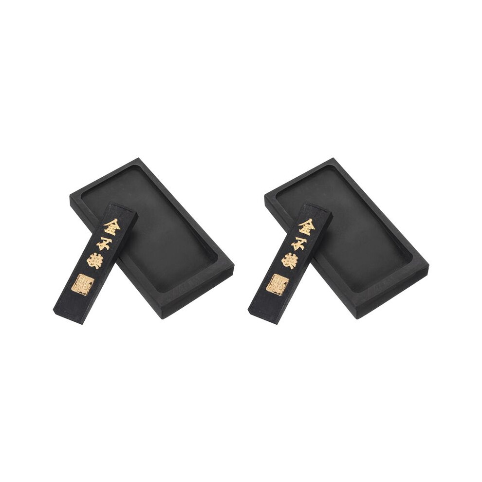 2 Set 4 Inch Chinese Calligraphy Ink Stone With Ink Stick, Rectangle Ink Stone Tray For Traditional Calligraphy Practice 6031363907488