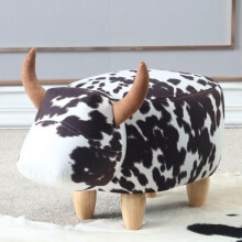 Decorative Animal Ottoman with Storage, Cute Animal Padded Footstool Stool with Wooden Legs for Bedroom, Living Room, Dairy Cow