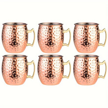 (6pcs) 16 oz/500 ml, lebensmittelechter Edelstahl 304, Moscow Hammer Point Mule Kupferbecher, für Party, Hochzeit, Bankett,